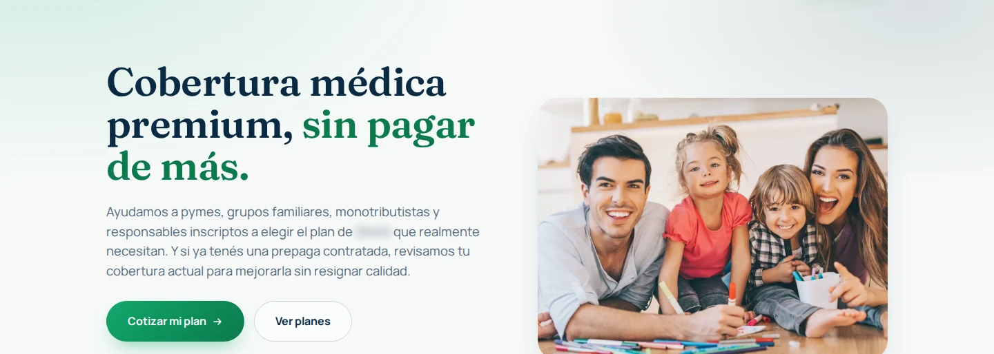 Landing page de captación: inicio, con la marca desenfocada